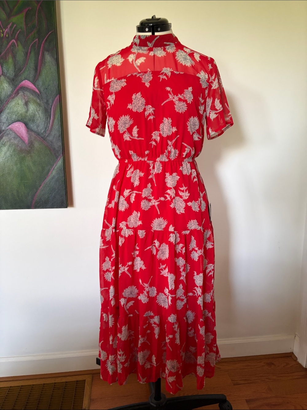 NWT Lulu's Red Floral Midi Dress with White Print